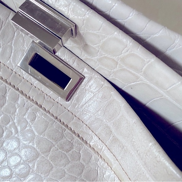 Claudia Firenze CROC EMBOSSED LARGE LEATHER TOTE BAG SATCHEL OFFICE TRAVEL Beige - Picture 8 of 13